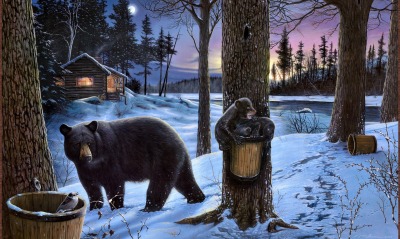 Медвежата у домика лесника