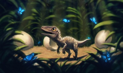 динозавр бабочки мультфильм в траве