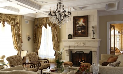 интерьер камин кресла люстра шторы interior fireplace chairs chandelier curtains