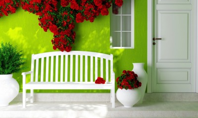 скамейка веранда терасса цветы розы