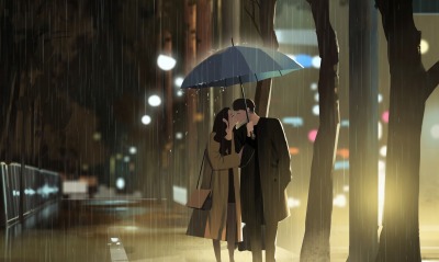 пара влюбленные под зонтом улица рисунок
