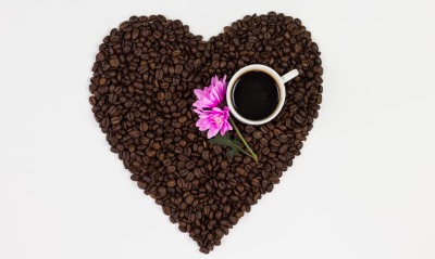 сердце кофе зерна чашка цветок белый фон