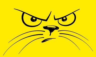 кот гримаса рисунок желтый фон