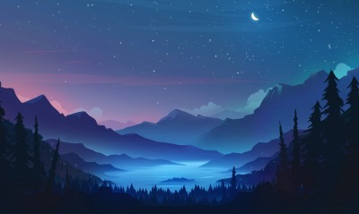 ночь луна горы вектор