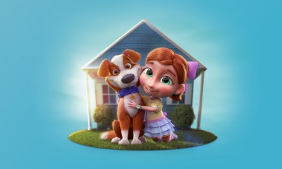 мультфильм девочка собака домик обнимашки