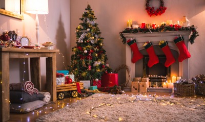 новый год рождество уют камин украшения комната