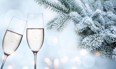 шампанское бокалы новый год ель ветка
