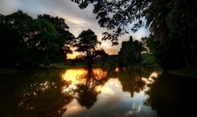 Закат озеро деревья