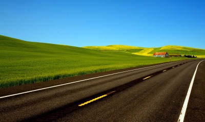 Дорога вдоль зеленого поля