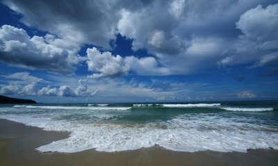 небо, море, песок, волны