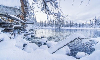 снег, озеро