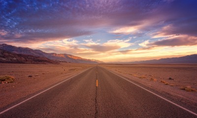 дорога пустыня сша закат горы