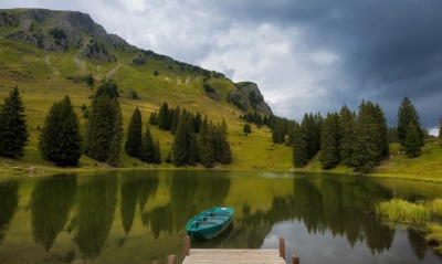 лодка озеро гора пристань