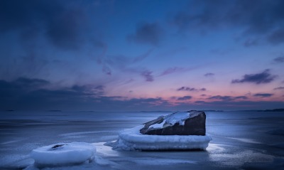 камень лед горизонт сумерки вечер