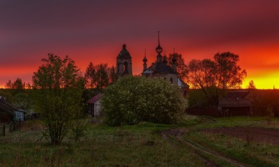 закат церковь деревня