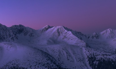 горы снег сумерки вечер вершины склон