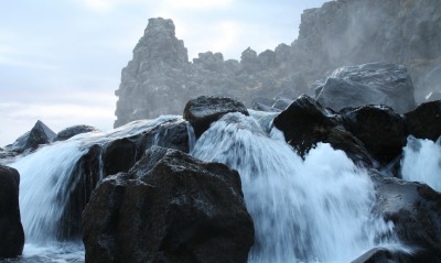 водопад, скалы