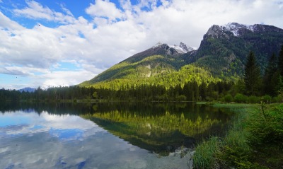 горы озеро деревья отражение в воде