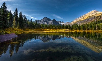 озеро горы лес штиль отражение