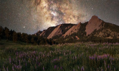 гора долина звезды ночь галактика млечный путь