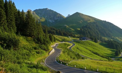 швейцария дорога горы луг лес