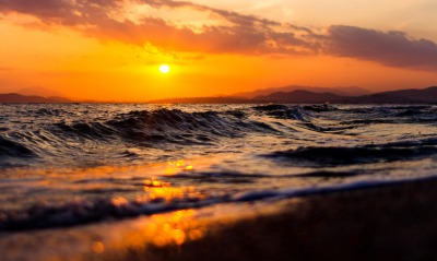 закат море волна прибой солнце
