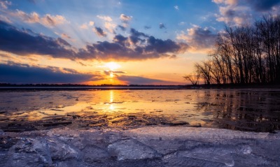 рассвет водоем озеро лед