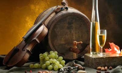 вино, бочка, скрипка, виноград