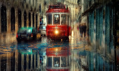 трамвай, дождь