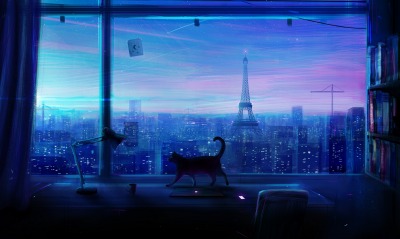 окно город париж рисунок