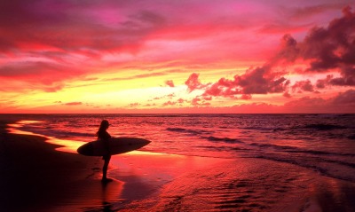 Surfer at Twilight, Hawaii