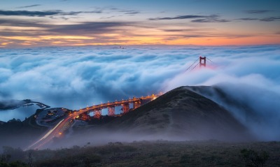 мост, облака