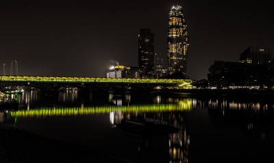 город небоскребы ночь мост огни река