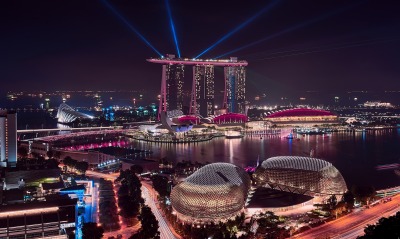 сингапур небоскреб залив ночь огни