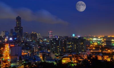 город ночь огни луна