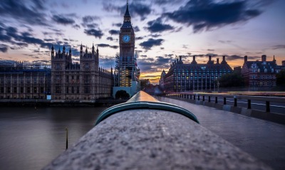лондон биг-бен мост поручни облака город река