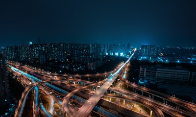 мегаполис ночь путепровод фонари