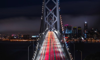 мост выдержка ночь свечение город река