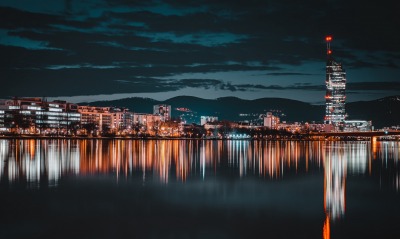 город ночь отражение огни ночного города