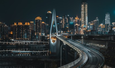 город мост небоскребы ночь огни