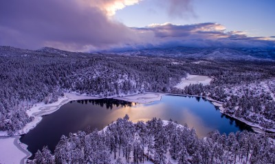 озеро, снег