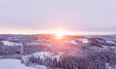 горизонт рассвет зима снег леса