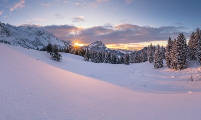 зима горы рассвет снег поляна зимняя поляна
