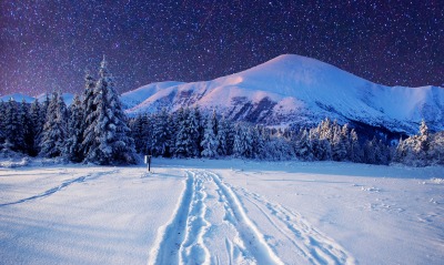 зима снег гора снег звезды