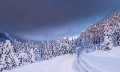 снег зима горы альпы дорога