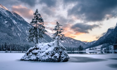 зима озеро камень остров горы