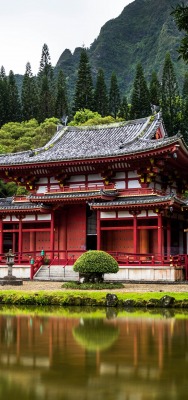 япония храм лес водоем