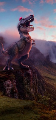 скала динозавр облака закат лучи