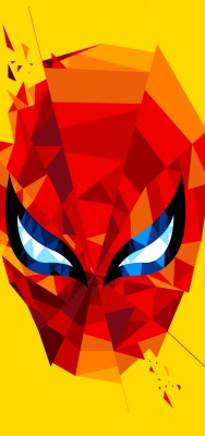 человек паук арт красный голова минимализм желтый фон