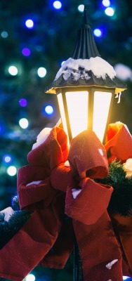 новый год рождество фонарь огоньки боке банты ели